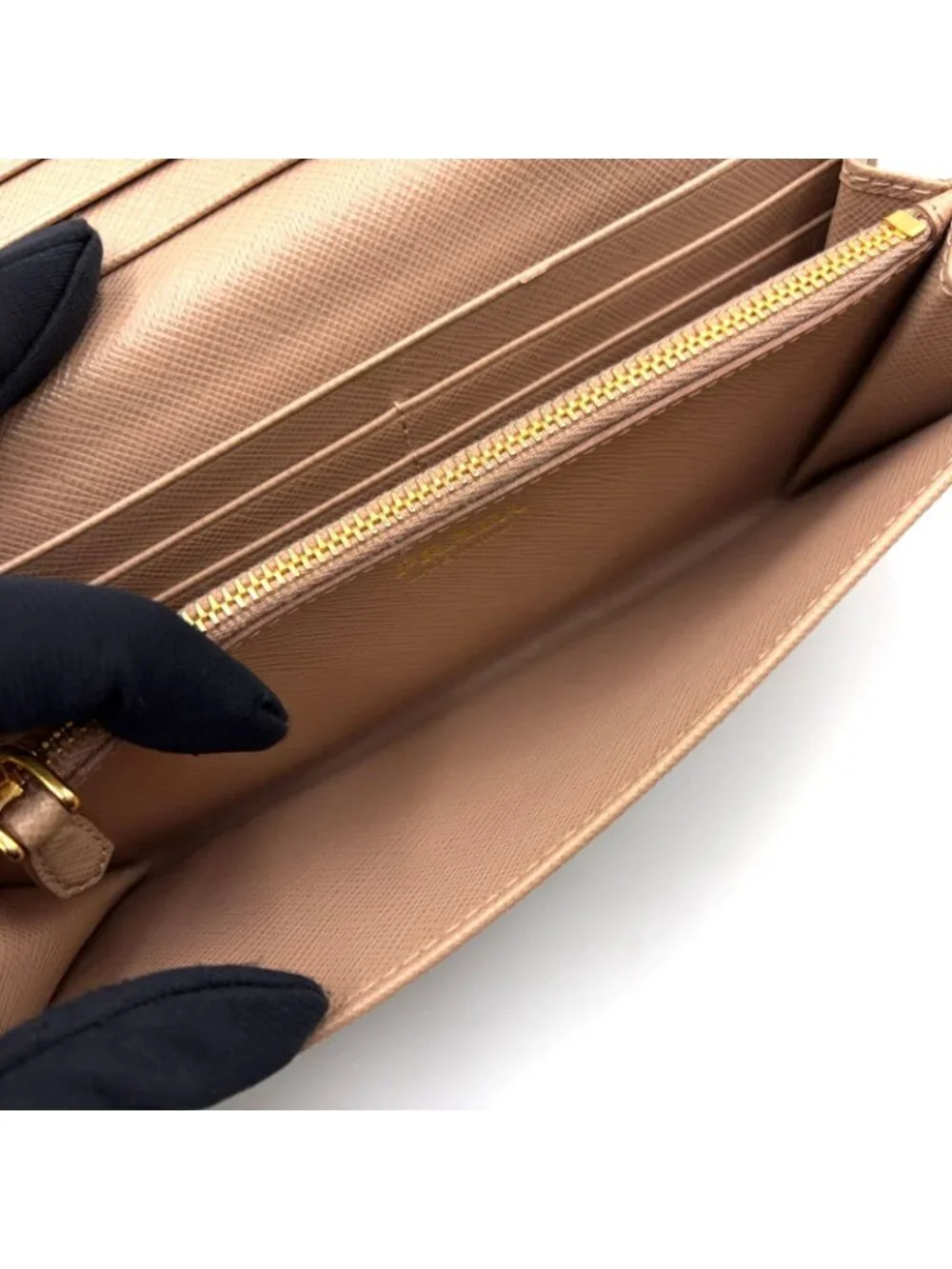 Prada Saffiano Metal Bifold Leather Pink Beige Wallet Gold
